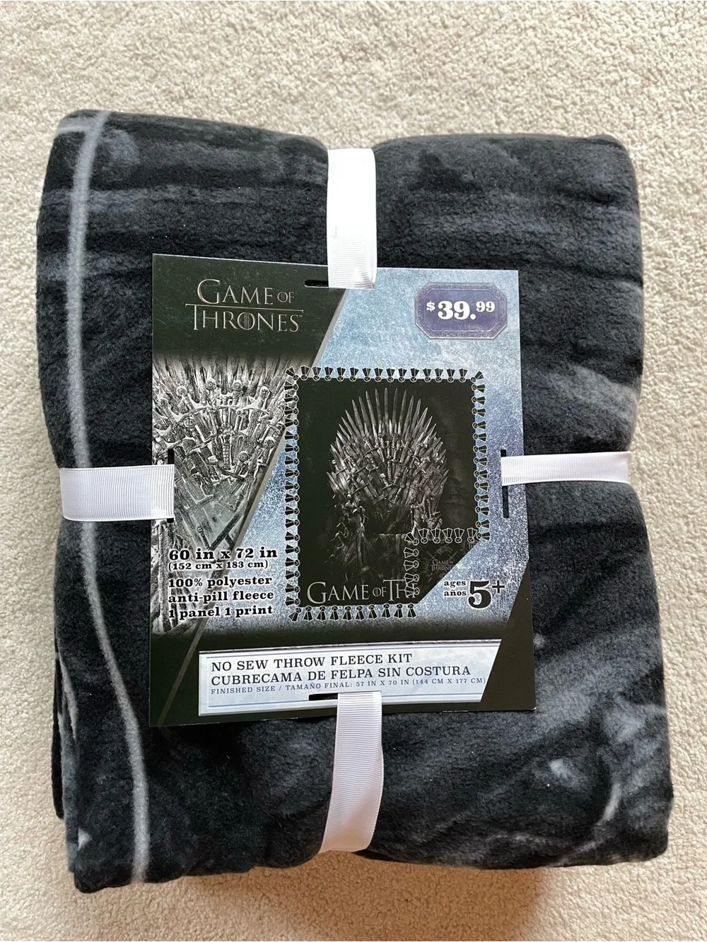 Game Of Thrones New Black Grey Fleece Throw Blanket